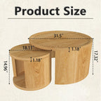 32" Anti-Slip Nesting Tables, Nesting Side Tables with Smooth Wood top, Nesting Coffee Tables with Minimalist Aesthetic for Modern Interior Home Spaces, Natural Wood
