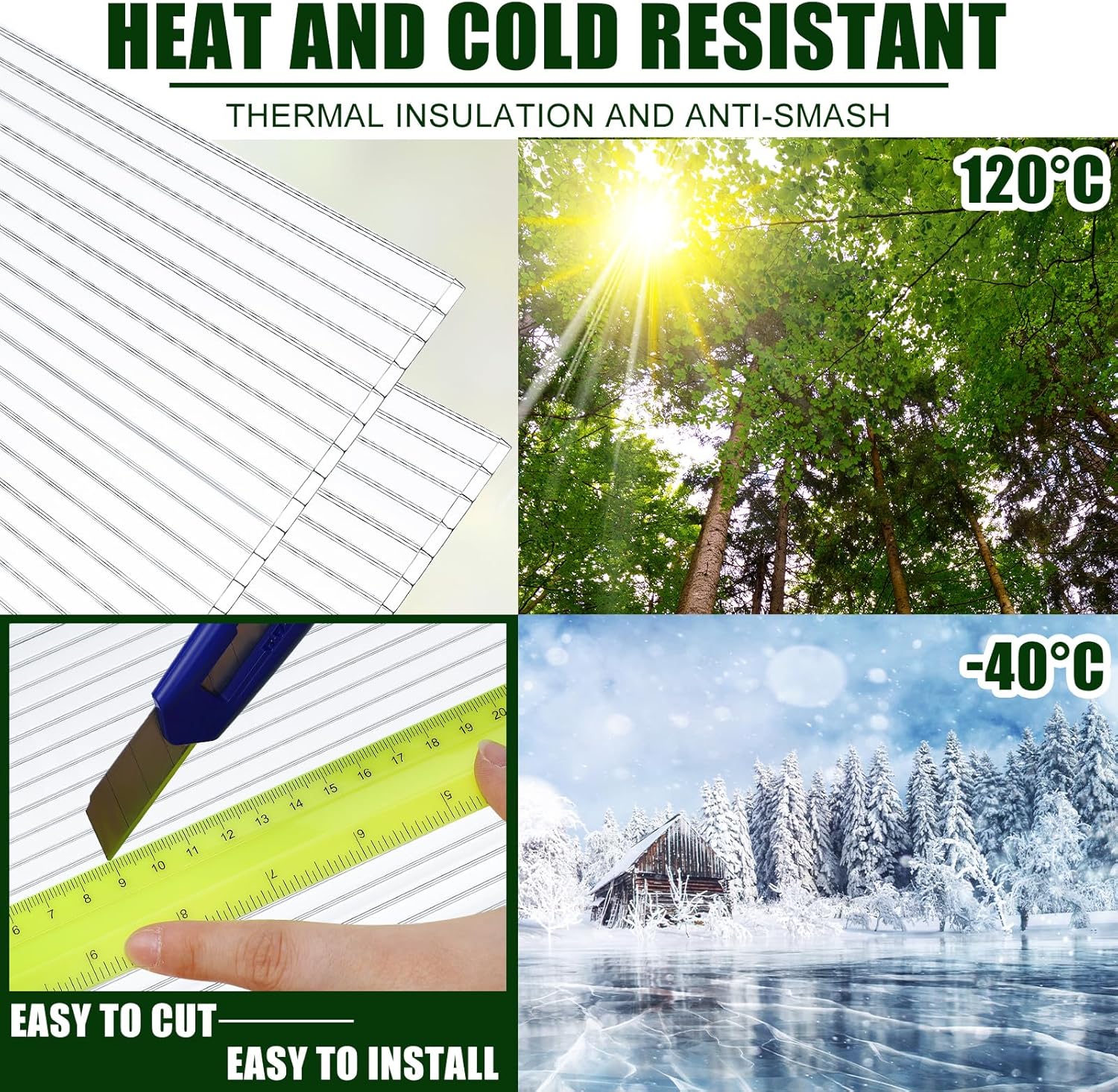 Tatuo 12 Pack 4' X 2' X 0.16'' Polycarbonate Greenhouse Panels Polycarbonate Sheets Twin-Wall Roof Panels Waterproof UV Protected Clear Corrugated Plastic Roofing for Greenhouse Replacement