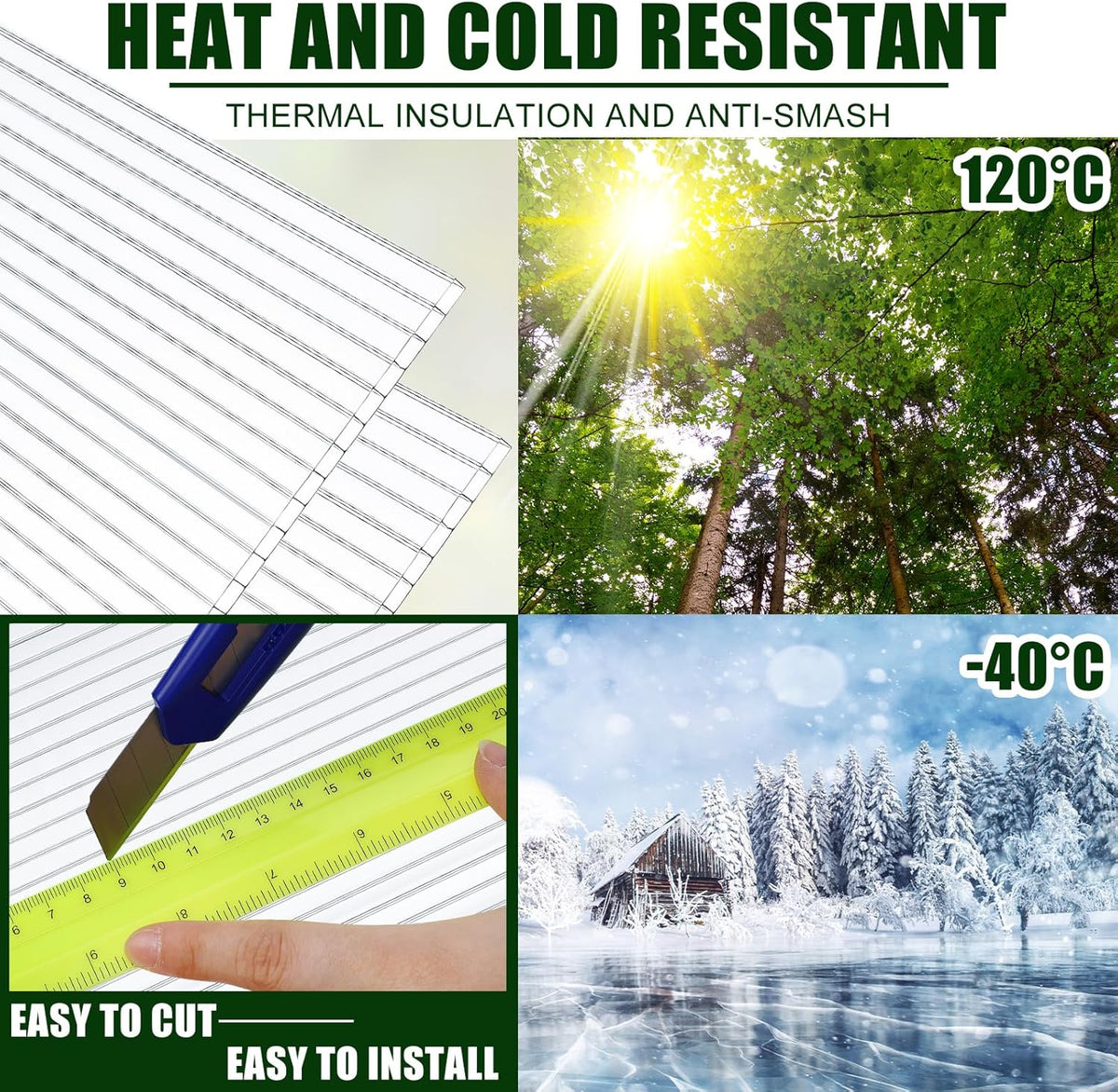 Tatuo 6 Pack 4' X 2' X 0.16'' Polycarbonate Greenhouse Panels Polycarbonate Sheets Twin-Wall Roof Panels Waterproof UV Protected Clear Corrugated Plastic Roofing for Greenhouse Replacement