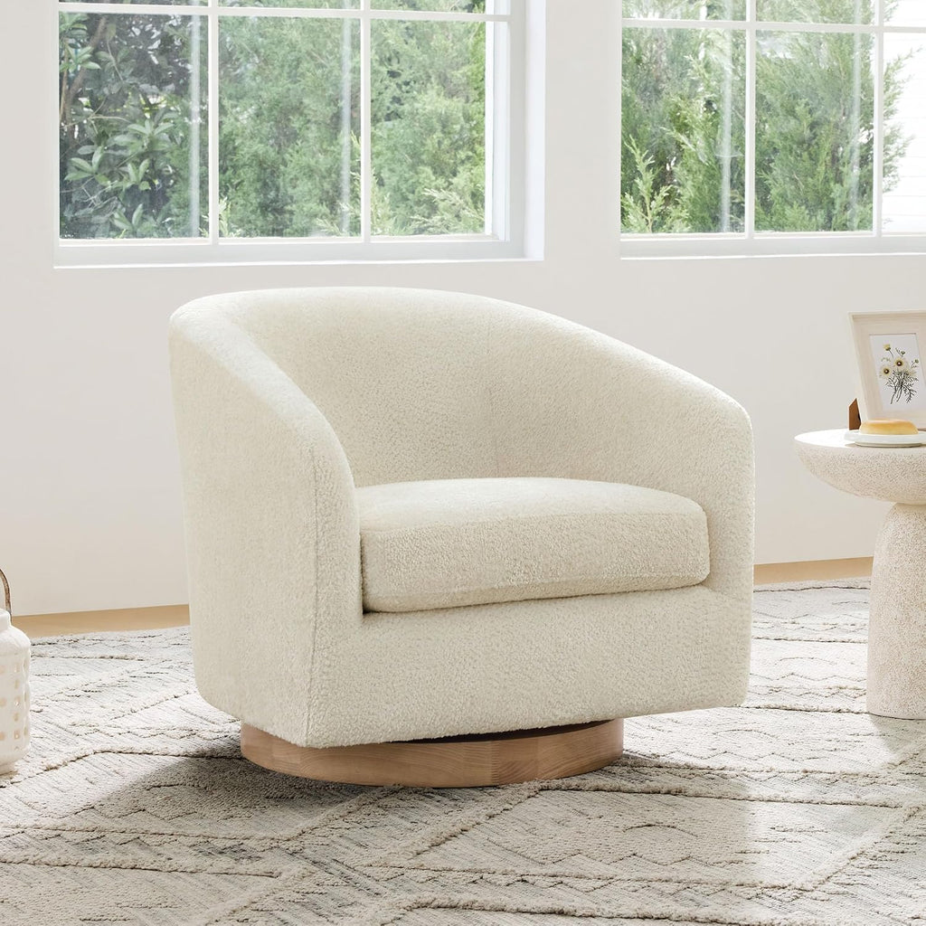 CHITA Swivel Accent Chair, Fully Assembled Fabric Barrel Armchair with FSC Certified Upholstered for Living Room, Bedroom and Office, Cream