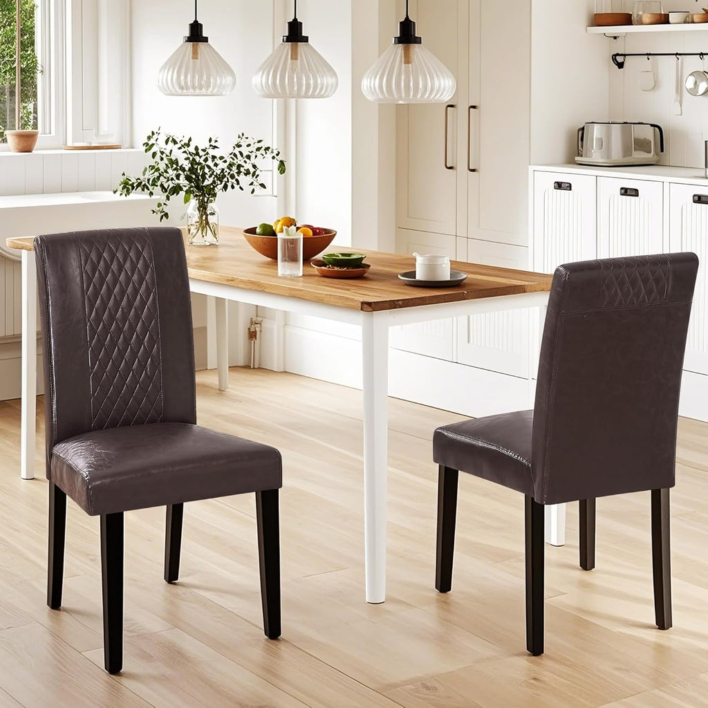 VECELO Dining Chairs Set of 2, Upholstered PU Leather Wood Legs High Back for Kitchen Living Room, Coffee
