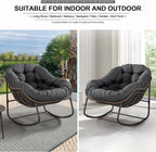 Outdoor Rocking Chair Set of 2, Patio Oversized Wicker Egg Rocking Chair, Indoor & Outdoor Comfy Rocker Chair with Thick Cushion, Modern Lounge Chair for Balcony, Porch, Garden, Backyard, Deck, Grey