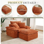 Oversized Chaise Lounge Chair Indoor with Ottoman, Upholstered Corduroy Modern Sofa Chair, Deep Seat Comfy Reading Armchair, Sleeper Sectional Couch for Living Room/Bedroom(47.6"W, Orange)