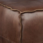 SIMPLIHOME Brody 18" Wide Square Pouf in Distressed Dark Brown Faux Leather | Boho footstool, coffee table and extra seating for living room or bedroom with assembled design, assembled; pouf ottoman.