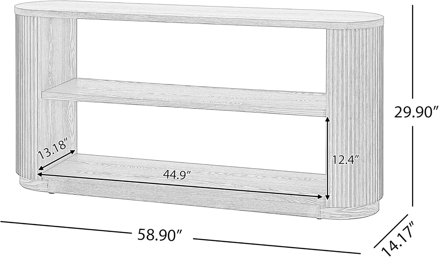 58.9" Modern Console Tables with 3 Tier Open Shelves, Storage Wood Entry Way Table Narrow Long Accent Table for Living Room, Hallway, Entrance, Foyer, with Ash Veneer & Fluted Side, Black