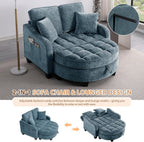 Oversized Curved Chaise Lounge Chair Indoor with Ottoman, 54.8" Cloud Reading Chair Soft Chenille Circle Couch w/Adjustable Backrest for Living Room, Apartroom, Bedroom, Blue