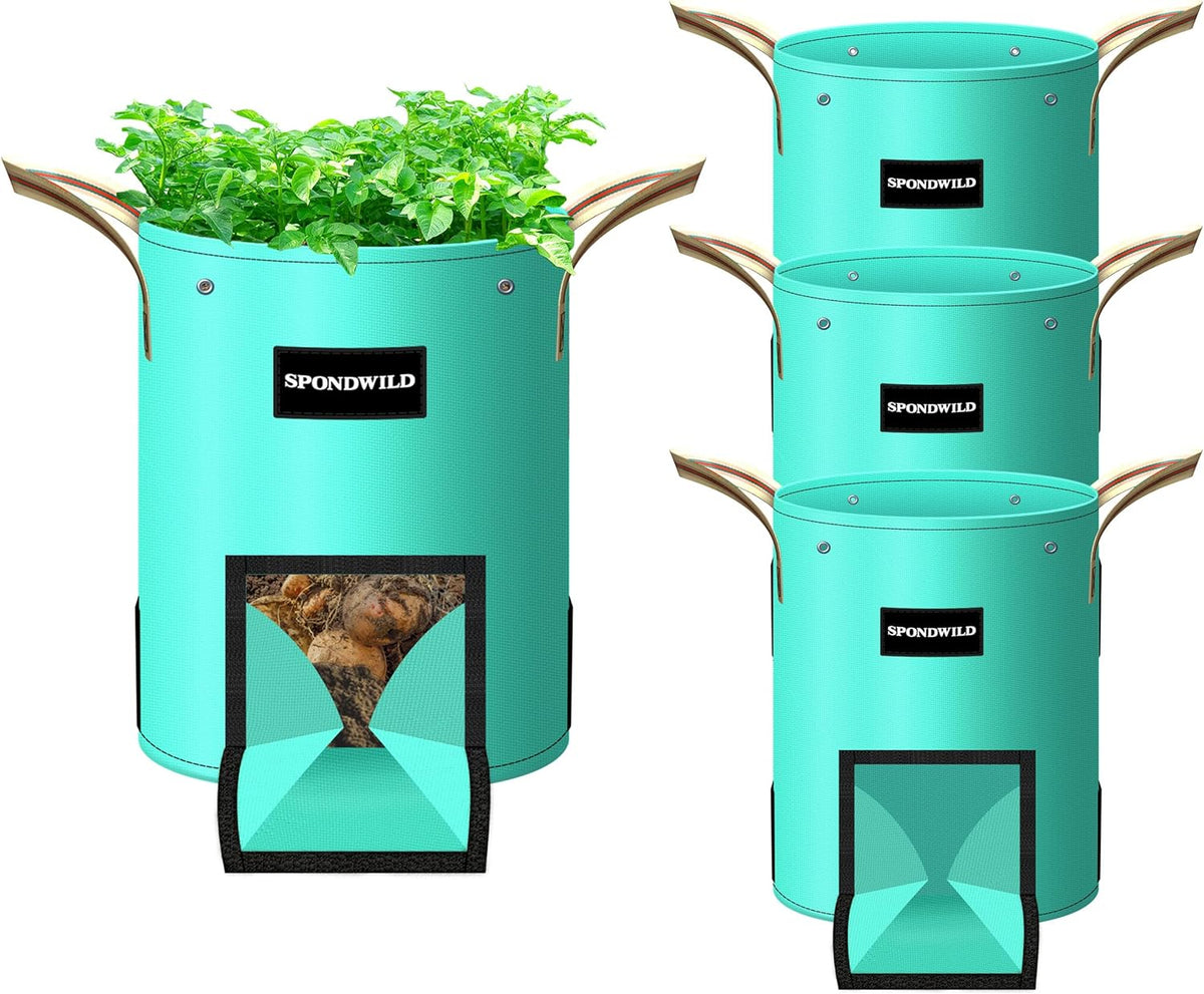 4 Pack 15 Gallon Potato Grow Bags,PE Garden Planter Bag with Breathable Screen Window Reinforced Handles for Potatoes Tomatoes Carrots Onions