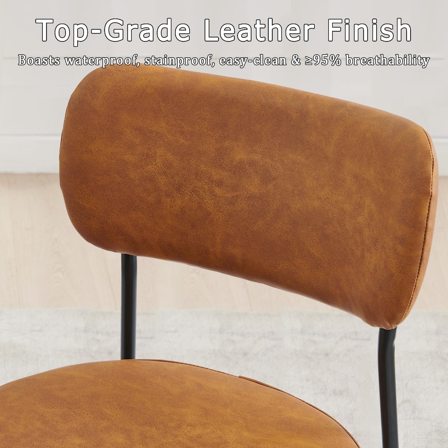 Brown Dining Chairs Set of 8 with Curved Back, Leather Dining Chairs with PU Soft Cushion Seat & Metal Legs, Comfortable Modern Chair for Kitchen, Living Room