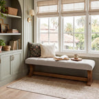 LITTLE TREE 55" Upholstered End of Bed Bench, Solid Wood Tufted Entryway Bench, Farmhouse Ottoman with Cushion for Bedroom, Foot of Bed, Living Room, Hallway, Light Gray