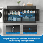 Metal Storage Cabinet, 36" Locking Steel Cabinet with 1 Drawers and 1 Adjustable Shelves for Garage, Home, Office, Kitchen (Black, 36" H x 28" W x 16" D)