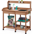 Yaheetech Potting Bench with Sink & Drawer, Outdoor Gardening Table, Brown