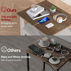 HIFYOBRO 24''Tall White End Table with Charging Station, Adjustable Shelf & Storage, 21" Large Side Table, Modern Farmhouse Nightstand for Bedroom, Living Room, Office