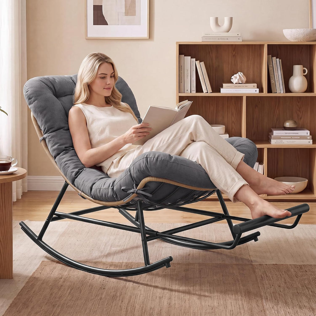 VASAGLE Outdoor Rocking Chair with Extendable Footrest, Removable Cushion