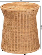 Bali & pari Caroline Round Natural Rattan End Table – Handwoven Wicker Drum Shape Accent Table for Living Room or Sunroom, Light Honey