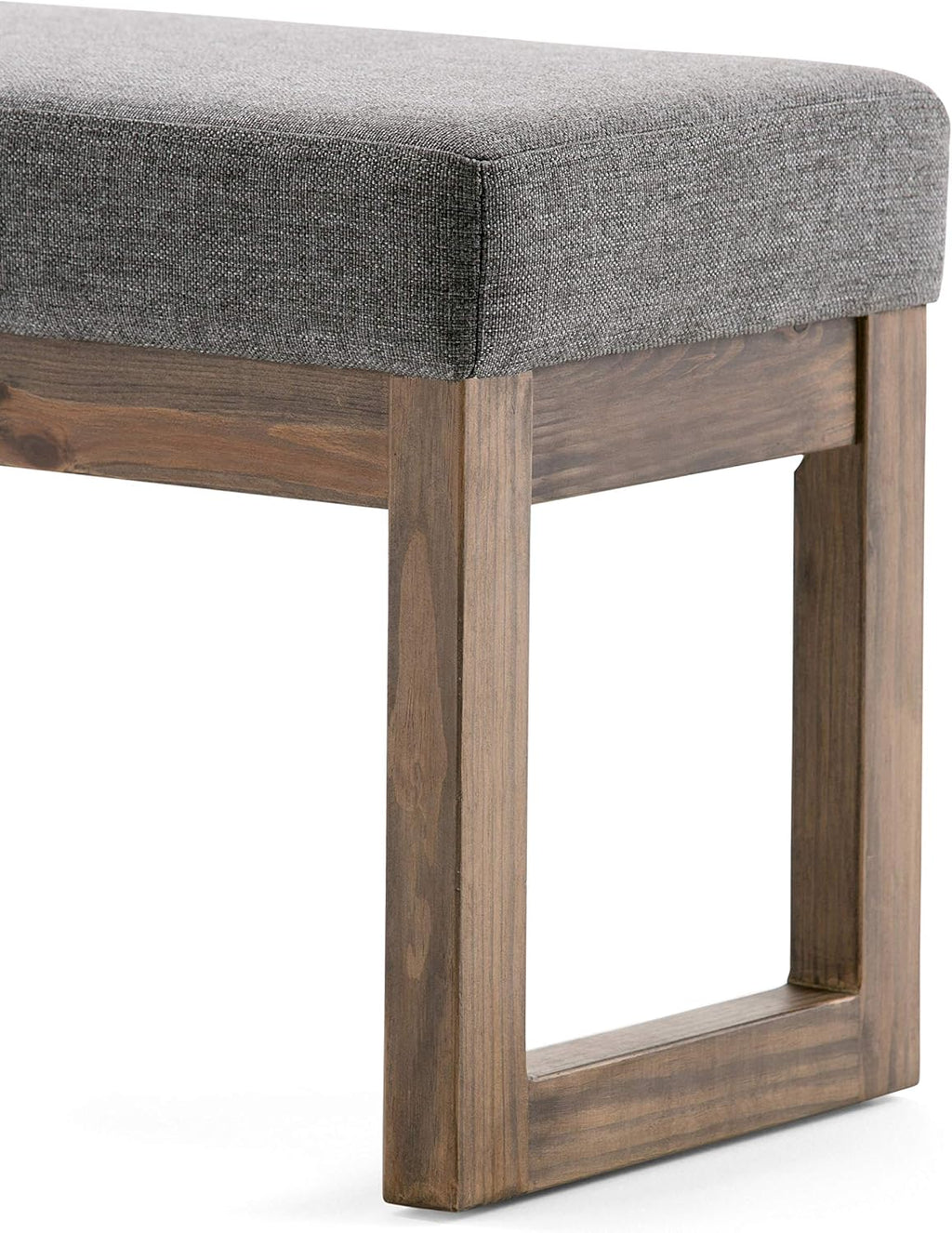 SIMPLIHOME Milltown 27" Wide Linen Look Rectangle Ottoman in Grey | Contemporary ottoman with a cushioned seat for extra seating in your bedroom or entryway; footstool, footrest or pouf.