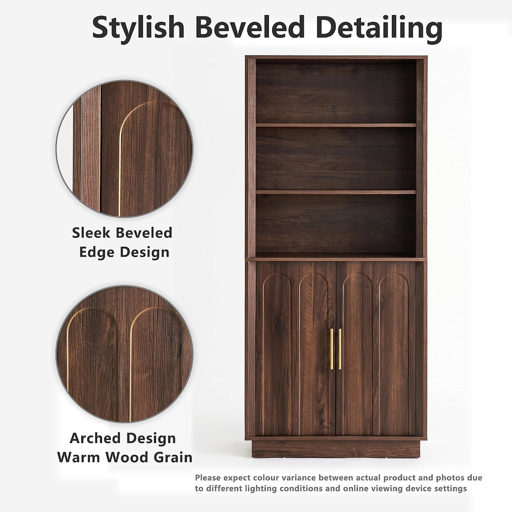 FORTUNETEC 71" Tall Bookcase, 3-Tier Bookshelf with Storage, Walnut