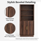 FORTUNETEC 71" Tall Bookcase, 3-Tier Bookshelf with Storage, Walnut