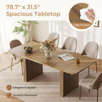 Zevemomo 63"-78.7" Expandable Dining Table, 6-10 Farmhouse Kitchen Table, Rectangular Extendable Dining Table, with Metal Slide Track, Widened Wood Striped Legs for Dining Room-Beige Brown
