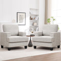 Accent Chairs Set of 2 with Armrest Storage, Modern Reading Living Room Chair, Upholstered Comfy Large Armchairs, Fabric Single Sofa Chair for Bedroom (Beige)