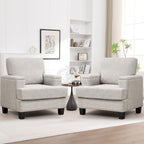 Accent Chairs Set of 2 with Armrest Storage, Modern Reading Living Room Chair, Upholstered Comfy Large Armchairs, Fabric Single Sofa Chair for Bedroom (Beige)