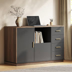 ModernMate 5 Drawer File Cabinet with Charging Station, Storage Cabinet with Door & Adjustable Shelves, Printer Stand with Open Shelf for Home Office, Fits A4/Letter Size, Black Walnut