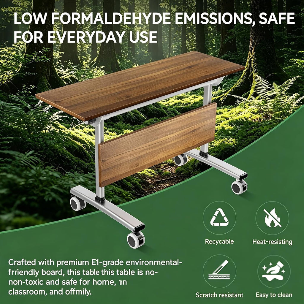 Folding Conference Table with Wheels, 47" Mobile Training Table, Flip Top Seminar Table for Office Classroom Meeting Room, Heavy Duty 440lbs Capacity, Space Saving Nesting Desk,2 Pack,47IN