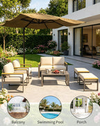 IDEALHOUSE Outdoor 2 Pieces Aluminum Patio Ottoman, Outdoor Footstool with Seat Cushions, Small Metal Outdoor Chairs for Balcony, Garden, Deck, Backyard,Beige