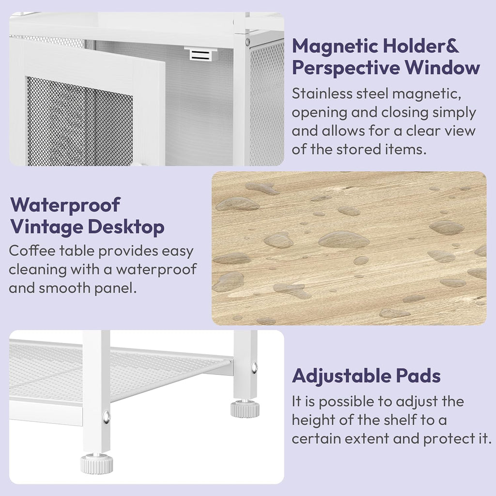 SWTYMIKI Coffee Bar Cabinet Station - Farmhouse Small Coffee Stand Station with Doors, Rustic Storage Organizer for Kitchen, Buffet Sideboard Cabinet Table for Home, Office, Corner, Bar, White