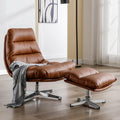 BESTANO Swivel Accent Chair with Ottoman, Mid Century Modern Faux Leather Lounge Chair with footrest, Comfy Oversized Armchair with 360 Degree Metal Base for Living Room Bedroom, Brown