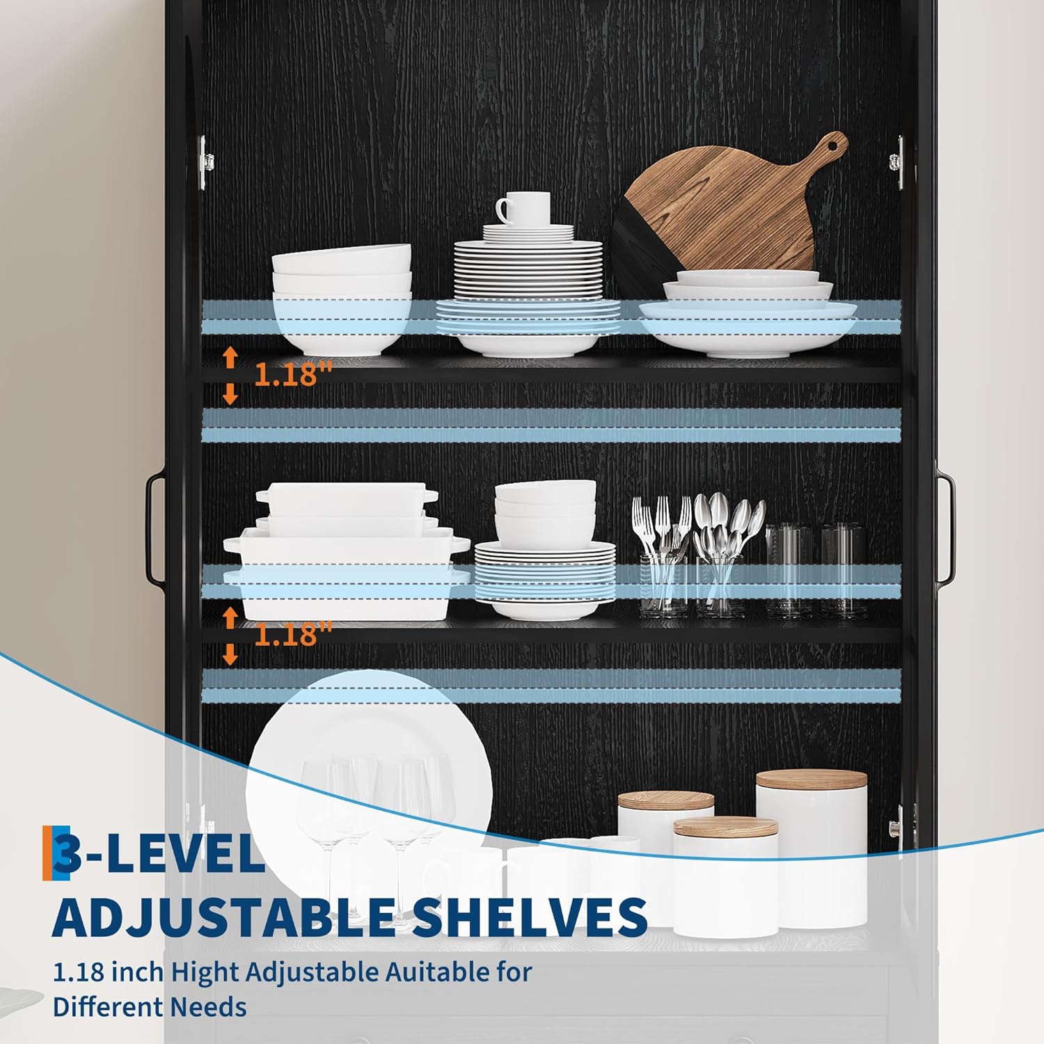 IDEALHOUSE 71.9" Tall Storage Cabinet with 30mm Thickened Board, Tempered Glass Doors & Anti-Tipping Kit, Pantry Storage Cabinet for Kitchen, Dining Room, Living Room
