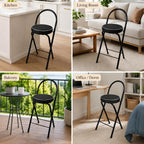Folding Bar Stool with Backrest Counter Height Chair Padded Seat Cushion Space Saving Foldable Stool for Kitchen Island Extra Portable Indoor Seating(Black,25.6" Seat Height (65cm))