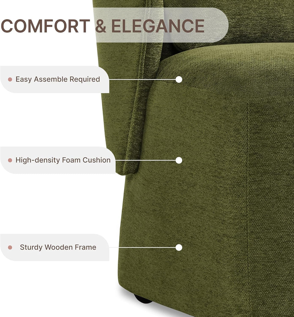 KISLOT Upholstered Dining Chairs with Wheels, Easy Assembly Stain Resistant Fabric Modern Barrel Armchair with Lumbar Cushion, Dining Room Chairs for Kitchen Living Room Bedroom, Green, Set of 4