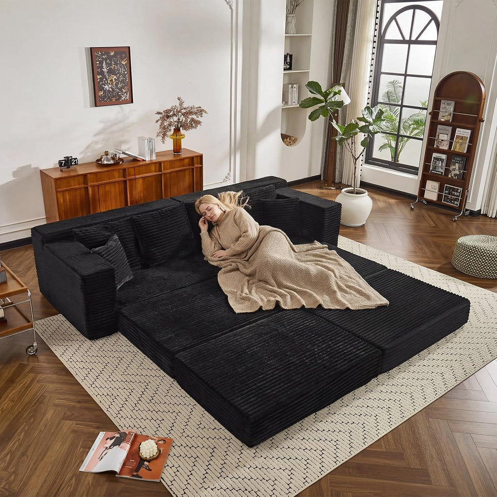 106" Modular Cloud Sofa Couch Convertible Sectional with High Density Foam, 4-in-1 Sofa Bed/Tatami/L-Shape Couch, No Assembly Required Black Couch