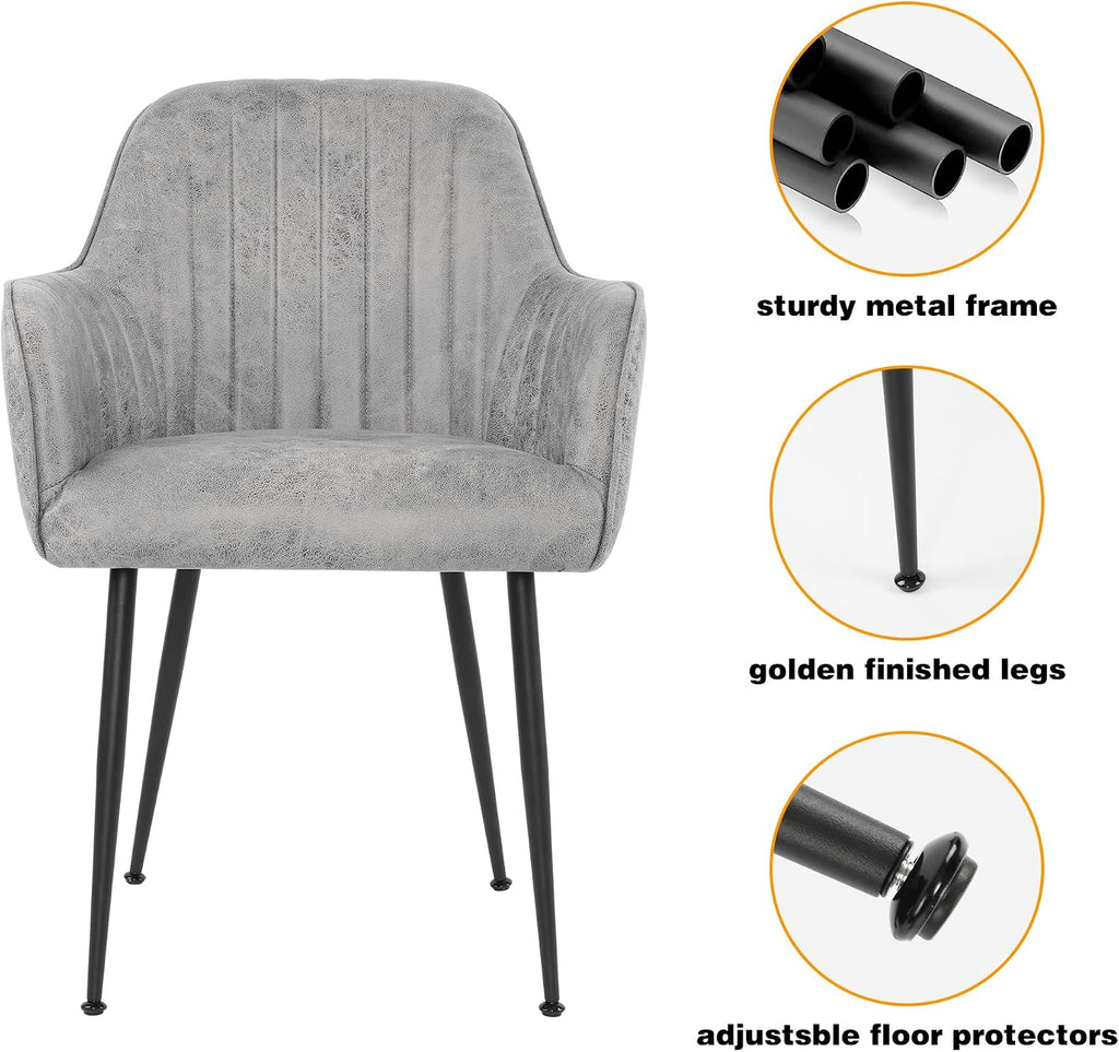 Dinning Chairs Set of 2, Upholstered Accent Chairs with Black Finished Metal Plating Legs for Living Room Chairs, Light Gray