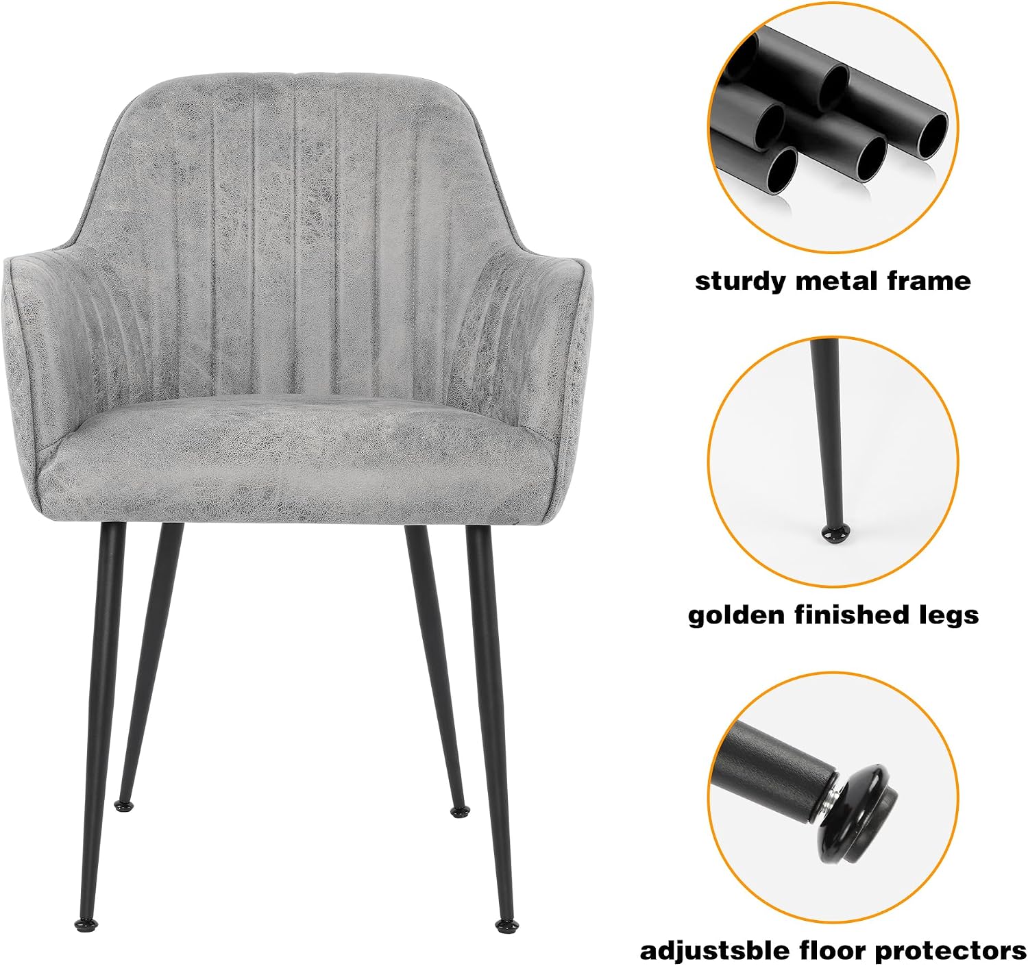 Dinning Chairs Set of 2, Upholstered Accent Chairs with Black Finished Metal Plating Legs for Living Room Chairs, Light Gray