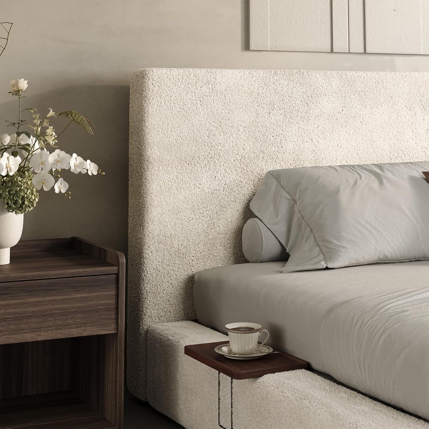VMU King Size Upholstered Platform Bed Frame with Headboard for Bedroom