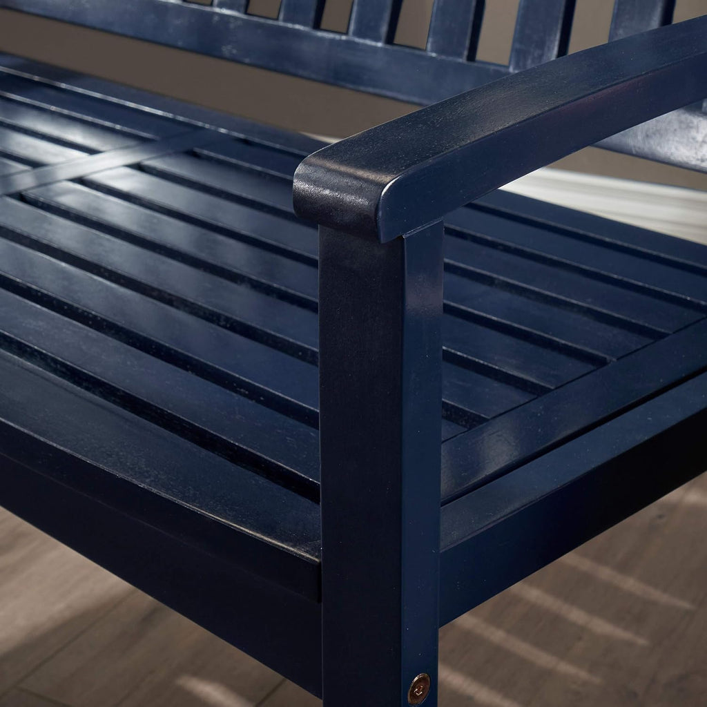 Christopher Knight Home Laurel Farmhouse Cottage Acacia Wood Bench, Pu Navy Blue