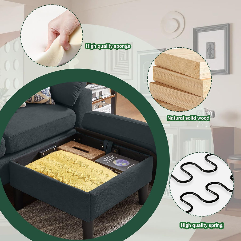 79" Convertible Sectional Sofa Set, Modern Linen Small L Shaped Couch with Reversible Ottoman and Accent Chair, 3-Seat Sofa Couches for Living Room, Office, Apartment, Dark Grey