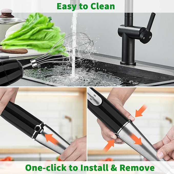 Cordless Immersion Blender Handheld, Rechargeable 4 In 1 Electric Hand Blender Stick Blender Variable Speed with Chopper, Beaker, Whisk, Stainless Steel Blade for Soup, Baby Food, Smoothies