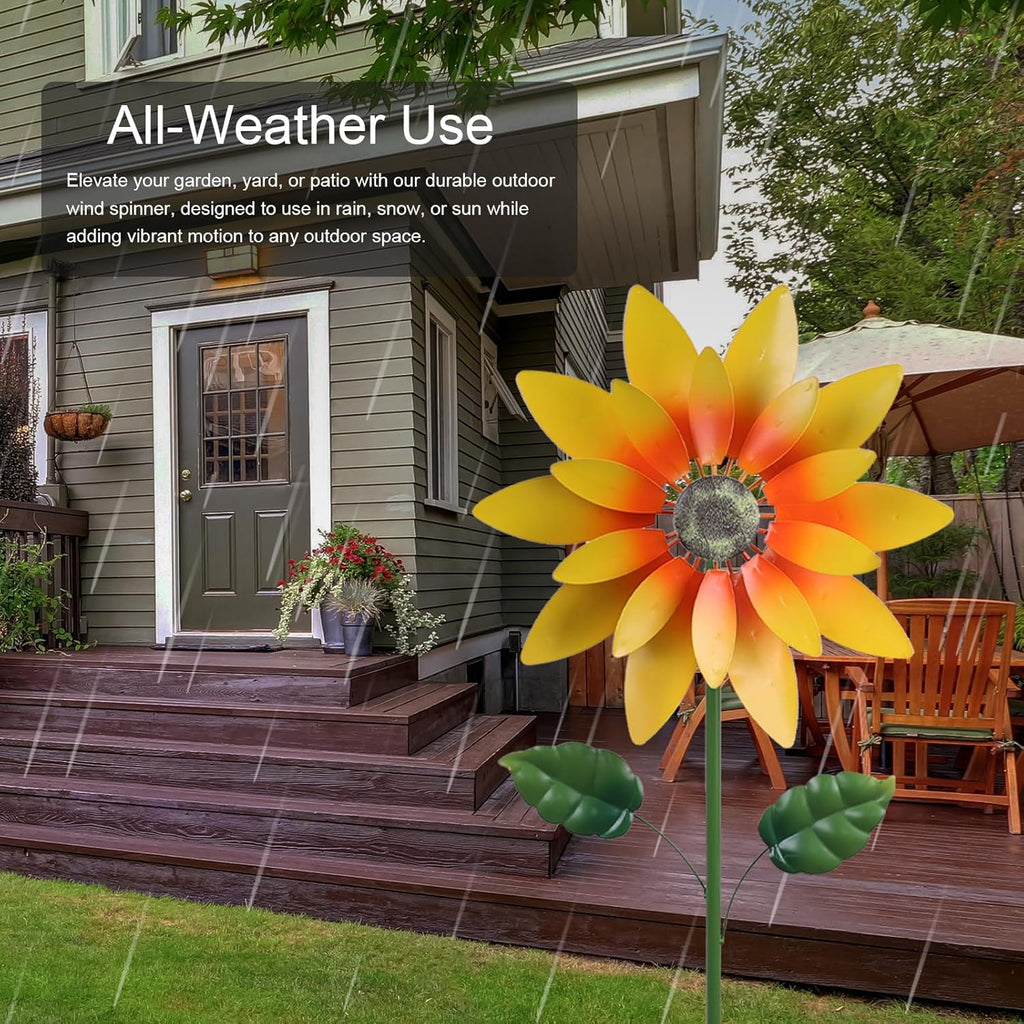 hogardeck Outdoor Wind Spinner, 61" Metal Sunflower Wind Spinner with Stake, 360° Rotating Windmill Yard Art, Kinetic Wind Sculptures for Home Lawn Backyard Patio Decor, Gifts for Garden Lovers