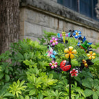 Flower Wind Spinners Outdoor, Metal Windmill with Hummingbirds, Butterflies and Bees, Pinwheels for Yard and Garden