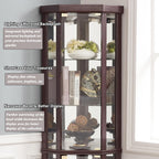 69" H Lighted Corner Curio Cabinet Display Case With Adjustable Shelves, Tempered Glass, Mirrored Back Panel for Living Room (Dark Cherry)