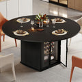 IBF Black Round Dining Table for 4-6, 47" Kitchen Table with Fridge Space, Modern Dining Room Tables with Storage, Industrial Wood Dinner Tables for Home Kitchen Living Room, Black Oak, Only Table
