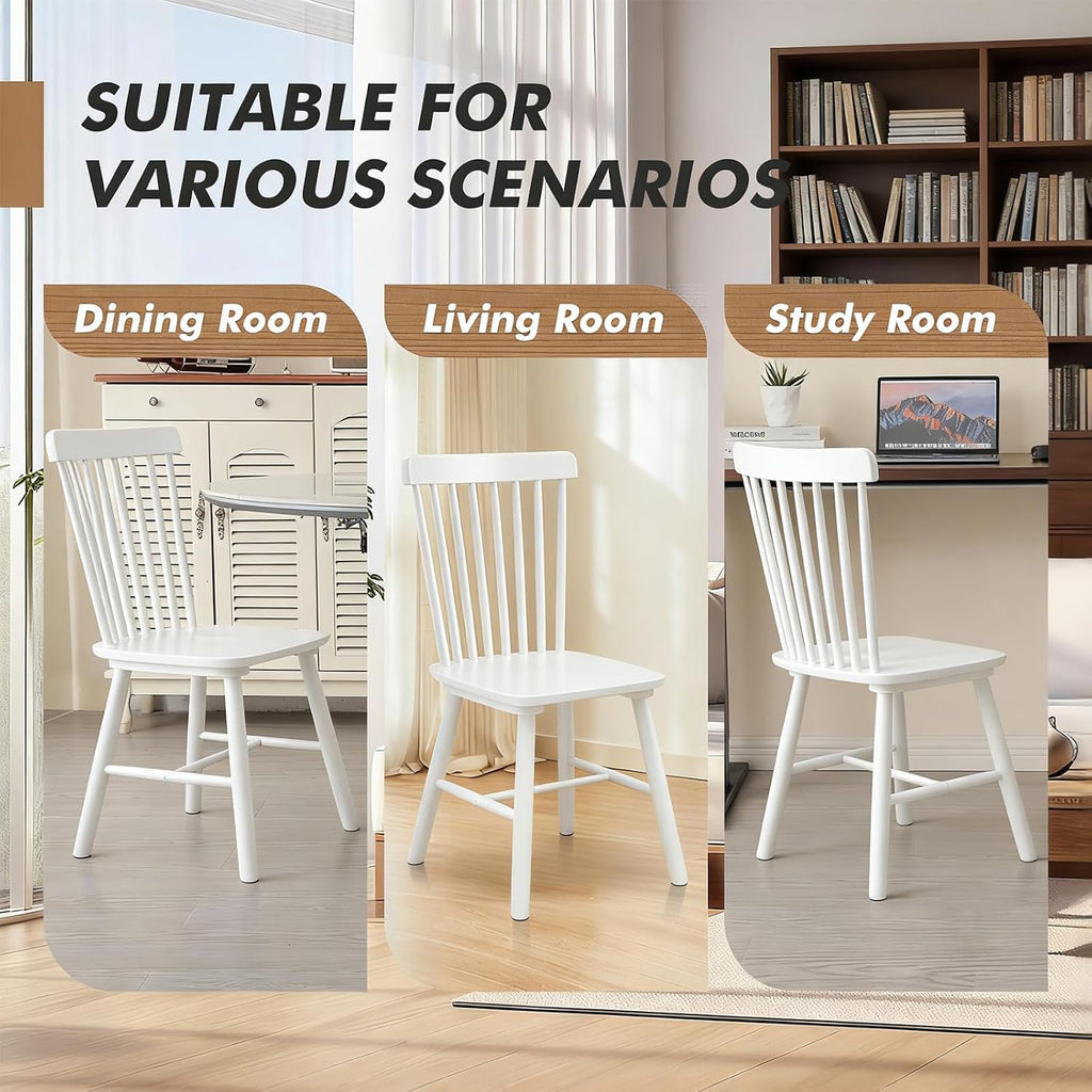 ClinQ Windsor Dining Chair Set of 4, Spindle Back Wooden Chairs for Kitchen and Dining Room, Farmhouse Country Wooden Dining Chairs for Dining Living Room, Farmhouse, Restaurant, White