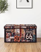 B FSOBEIIALEO Folding Storage Ottoman Bench, 30" Ottoman with Storage | Route 66 Faux Leather Foot Rest Chest Seat, Coffee Table, Storage Bench for Bedroom