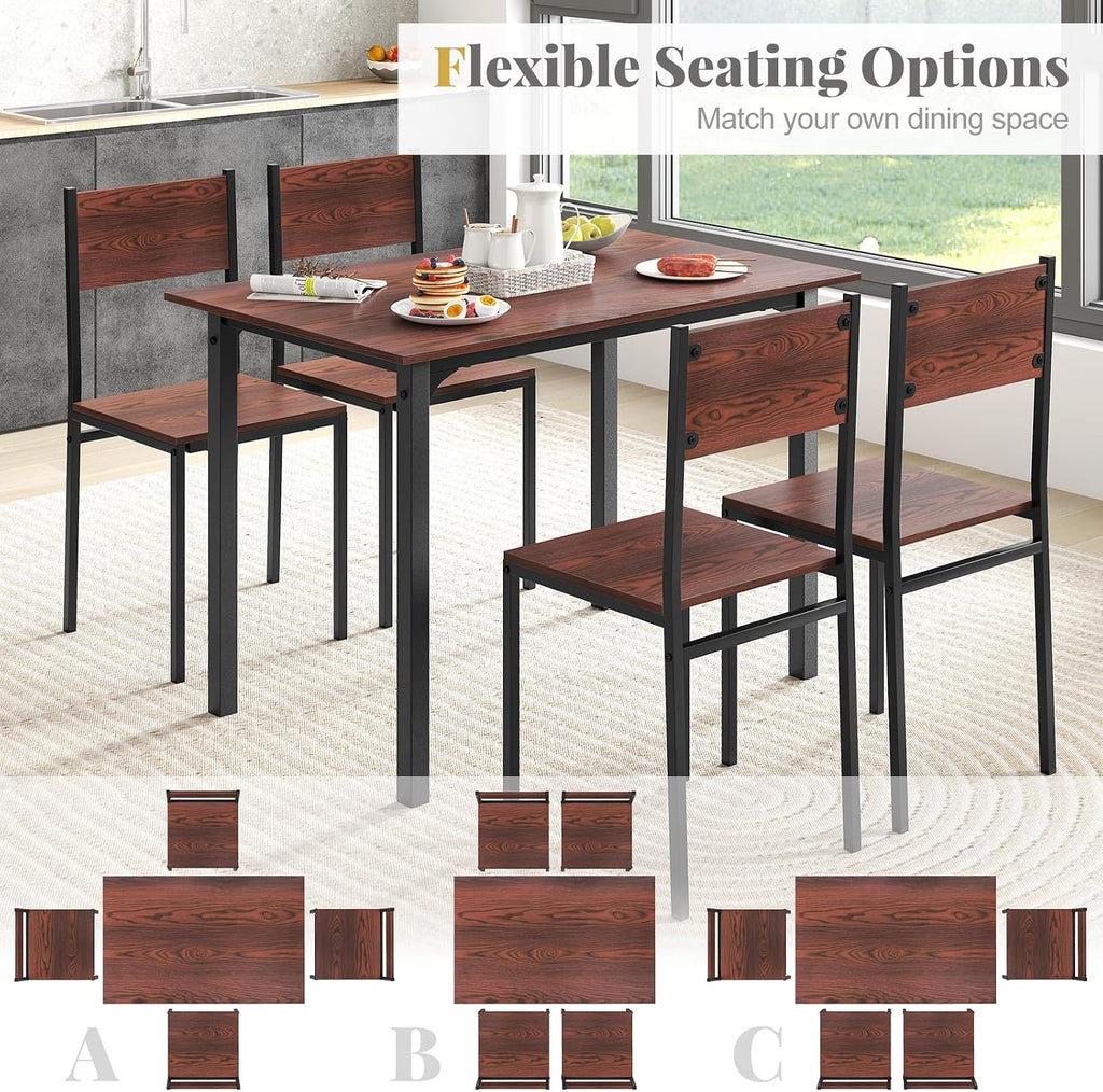Giantex Dining Table Set for 4, 5-Piece Modern Kitchen Table and Chairs with Metal Frame & Adjustable Foot Pads, Space Saving Wood Dinette Set for Small Space, Breakfast Nook, Apartment (Walnut)