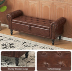 Furniliving 51” End of Bed Storage Bench, Bedroom Bench with Button-Tufted, Upholstered Storage Ottoman Benches Window Bench with Storage, Leather Bench for Living Room, Entryway, PU, Darkbrown