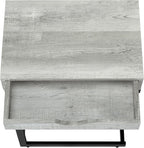 Accent Table, C-Shaped, End, Side, Snack, Storage Drawer, Living Room, Bedroom, Grey Laminate, Black Metal, Contemporary, Modern