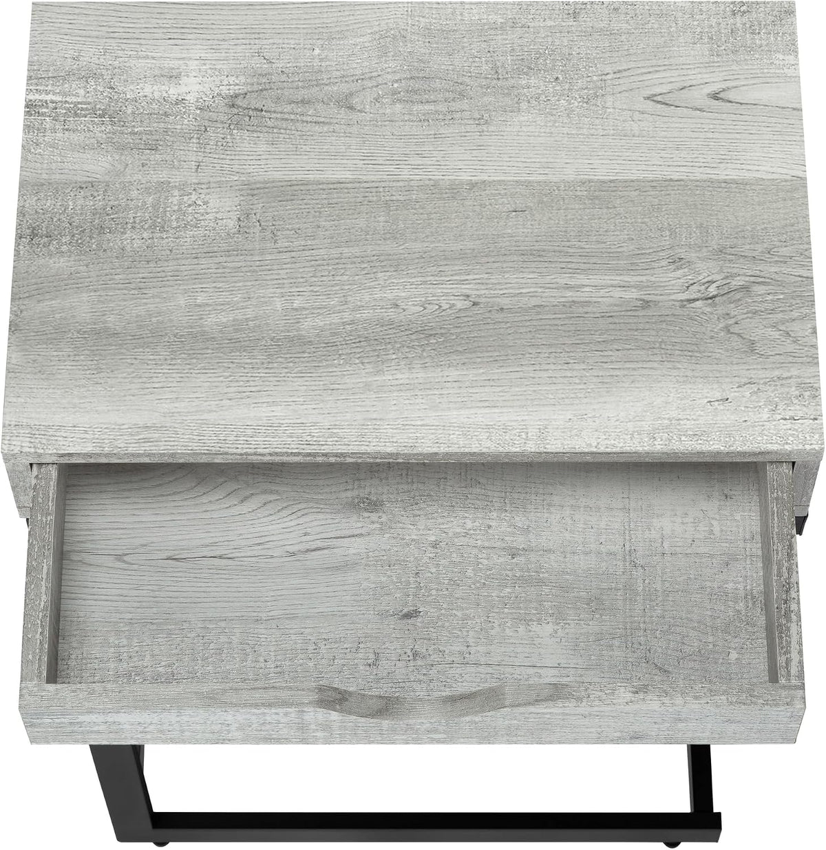 Accent Table, C-Shaped, End, Side, Snack, Storage Drawer, Living Room, Bedroom, Grey Laminate, Black Metal, Contemporary, Modern