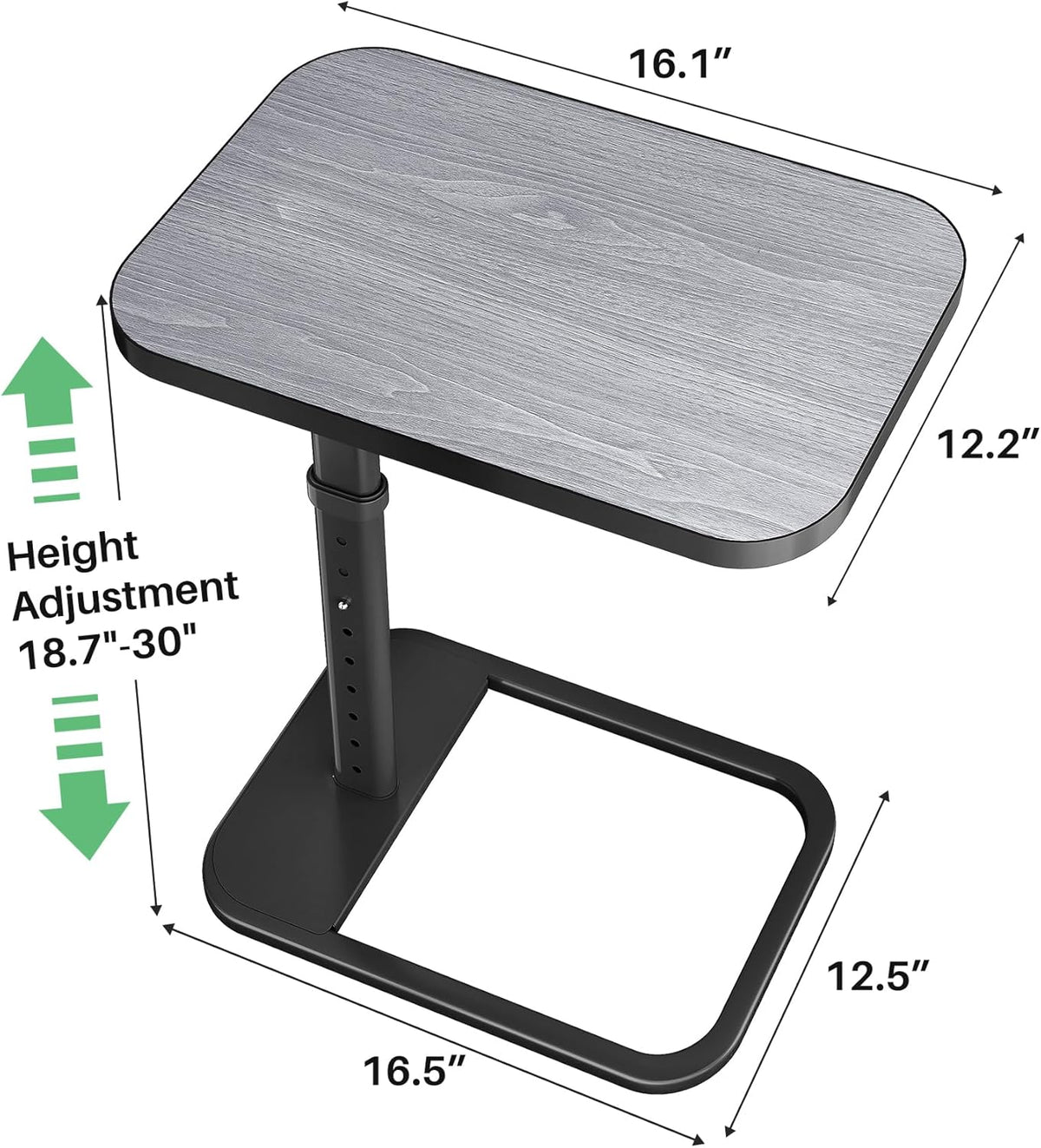 Kitstorack TV Tray Table, Adjustable Height & Rounded Metal Corners, Snack Table for Couch, Sofa, Bed, Chair, Living Room, C Shaped End Side Table for Eating, Dinner or Laptop, Small Spaces, Dark Gray